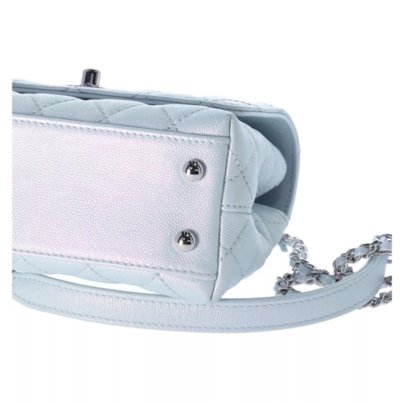 Chanel Coco Handle Bag Quilted Caviar Extra Mini Iridescent Blue Rainbow HW - Picture 6 of 9